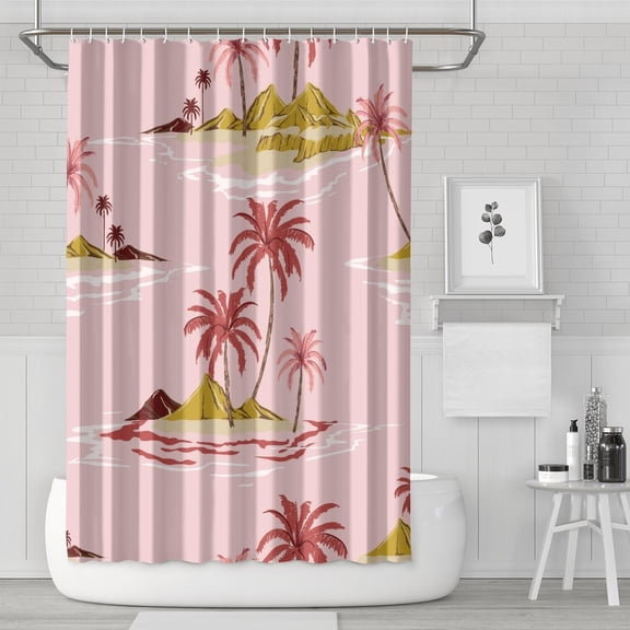 Hawaiian Island Classic Shower Curtain - 72x72 Inch Waterproof Quick-Dry Polyester Fabric Boho Beachy Bath Decor