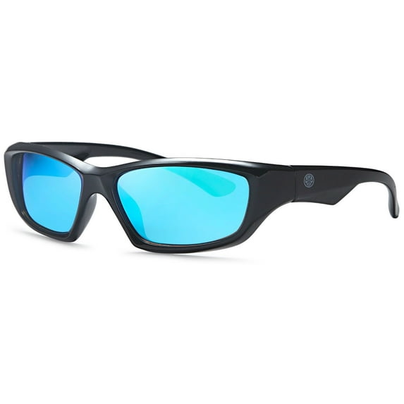Hawaiian Island Creations Wrap Ozzie Kids Polarized Polycarbonate Sunglasses - Black Frame / Smoke Blue Lenses