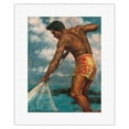 thumbnail image 1 of Hawaiian Island Fisherman (Lawaiʻa) - From an Original Color Painting by Frank Mickelsen - Fine Art Rolled Canvas Print 11in x 14in, 1 of 4