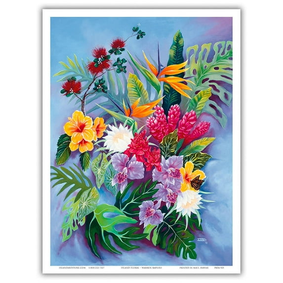 Hawaiian Island Floral - From an Original Color Painting by Warren Rapozo - Master Art Print (Unframed) 9in x 12in