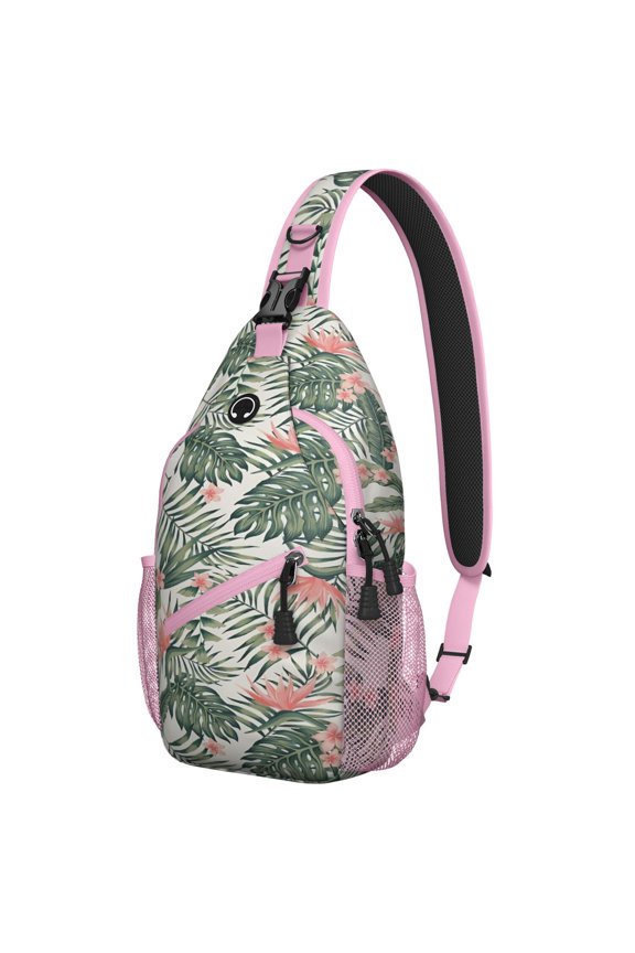 Hawaiian Island Paradise Sling Backpack for Travel and Outdoor, Tropical Sunset Palm Tree Crossbody Bag with Aloha Coastal Beach Landscape Design