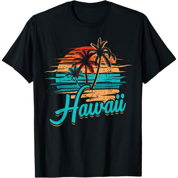 Hawaiian Island Tropical Hawaii Design Vacation Souvenir Unisex T-Shirt for Men Women,Black Color,Size L