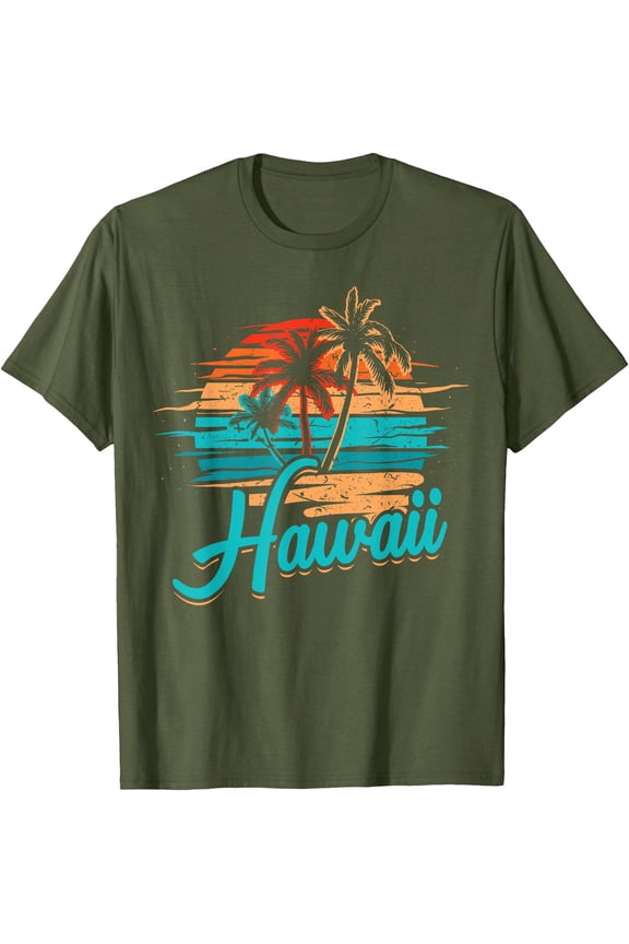 Hawaiian Island Tropical Hawaii Design Vacation Souvenir Unisex T-Shirt for Men Women,Military Green Color,Size XL