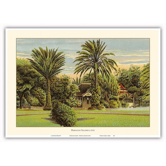 Hawaiian Islands - Tropical Garden - Vintage Hawaiian Color Postcard c.1910s - Master Art Print 10in x 14in