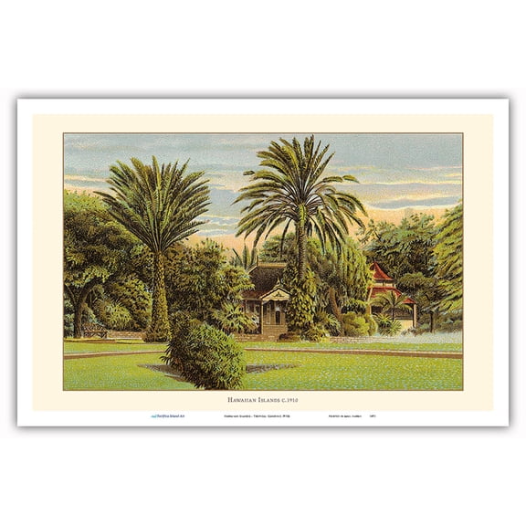 Hawaiian Islands - Tropical Garden - Vintage Hawaiian Color Postcard c.1910s - Master Art Print (Unframed) 12in x 18in