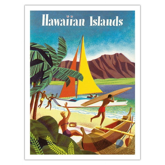 Hawaiian Islands - Vintage Hawaiian Travel Brochure c.1956 - Bamboo Fine Art 290gsm Paper (Unframed) 12x16in