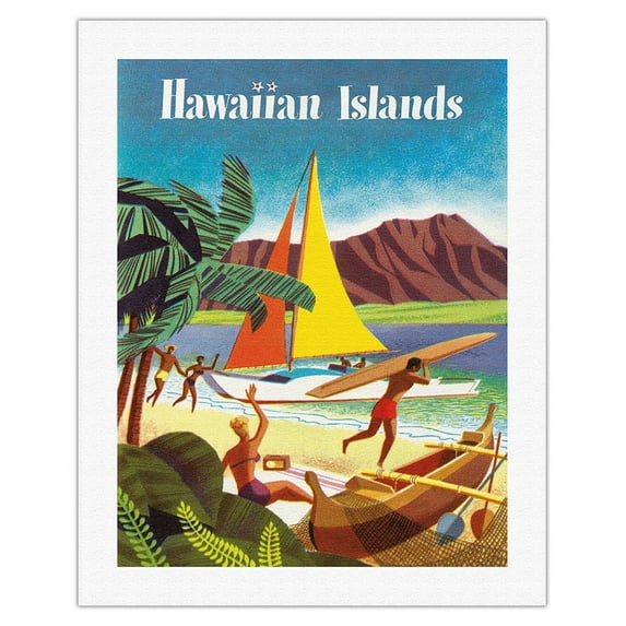 Hawaiian Islands - Vintage Hawaiian Travel Brochure c.1956 - Fine Art Rolled Canvas Print 20in x 26in