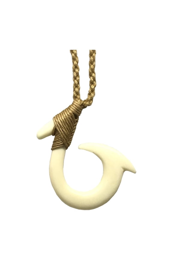 Hawaiian Jewelry Hand Carved Round Fish Hook White Buffalo Bone Hawaii Necklace From Maui Hawaii