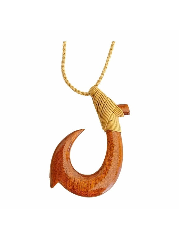Hawaiian Jewelry Handmade Large Koa Wood Makao Fish Hook Necklace from Maui, Hawaii