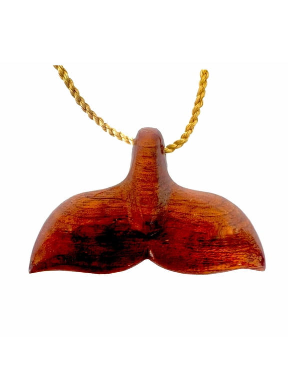 Hawaiian Jewelry Handmade Large Koa Wood Whale Tail Necklace From Maui Hawaii