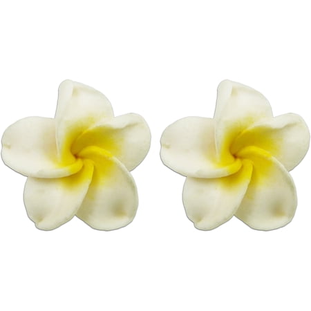 Hawaiian Jewelry Handmade Poly Clay Fimo White Plumeria Flower Stud Pierce Earrings From Maui Hawaii 1/2" Width