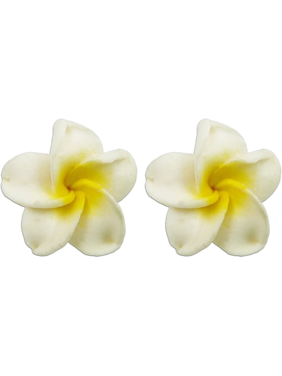 Hawaiian Jewelry Handmade Poly Clay Fimo White Plumeria Flower Stud Pierce Earrings From Maui Hawaii 1/2" Width