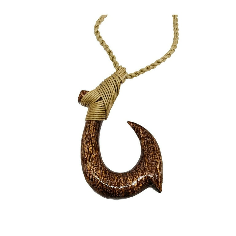 Hawaiian Jewelry Handmade Small Koa Wood Fish Hook Necklace From