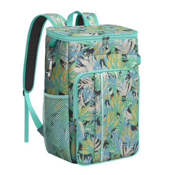 Hawaiian Jungle Cooler Backpack Insulated High-Capacity 20L for Beach Camping with Botanical Monstera Leaves Design