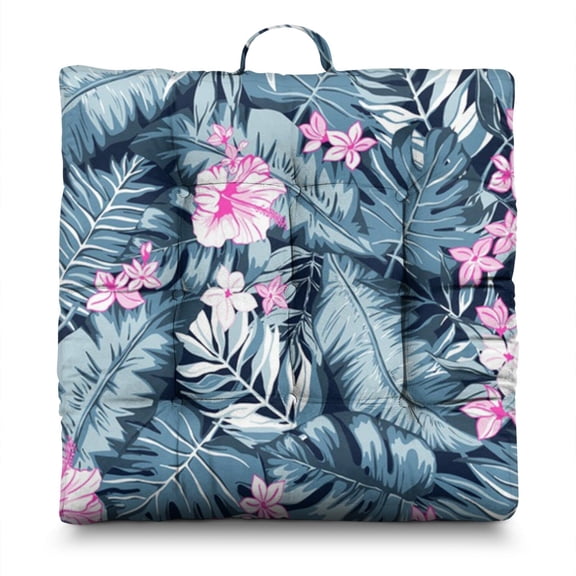 Hawaiian Jungle Floor Pillow – 22x22 Inch Large Cushion, Dutch Velvet, Dense Tropical Leaf Pattern (Lush Rainforest Aesthetic)