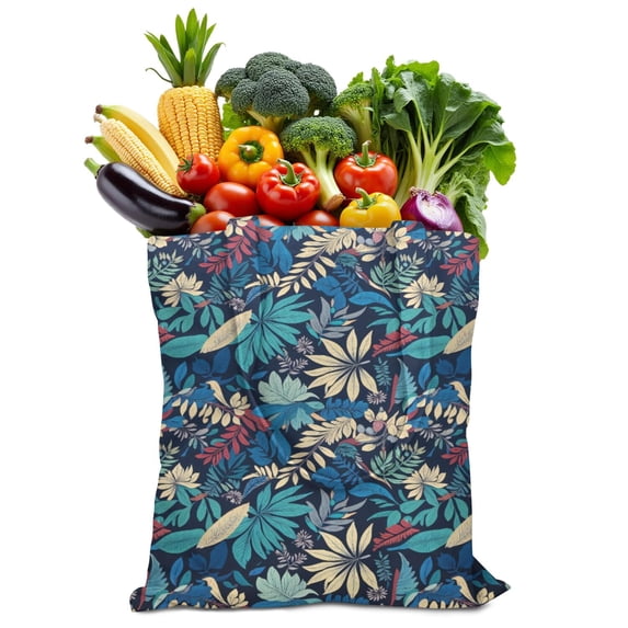 Hawaiian Jungle Floral Canvas Bag, Reusable Tropical Print Tote with Vibrant Colorful Leaves, Lightweight Eco Handbag for Summer School, Travel, or Beach