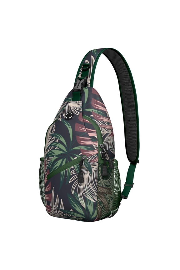 Hawaiian Jungle Leaves Sling Backpack, Lightweight Travel Crossbody Bag with Tropical Plant, Palm Leaf, Floral Botanical and Aloha Vacation Aesthetic