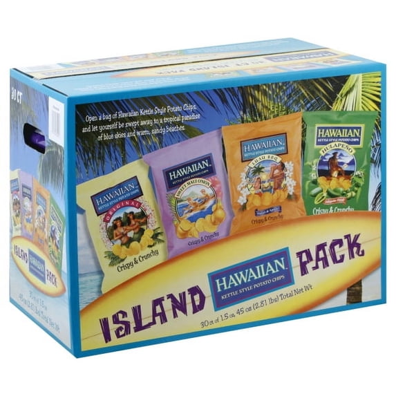 Hawaiian Kettle Style Potato Chips, Variety Pack, 30 Count