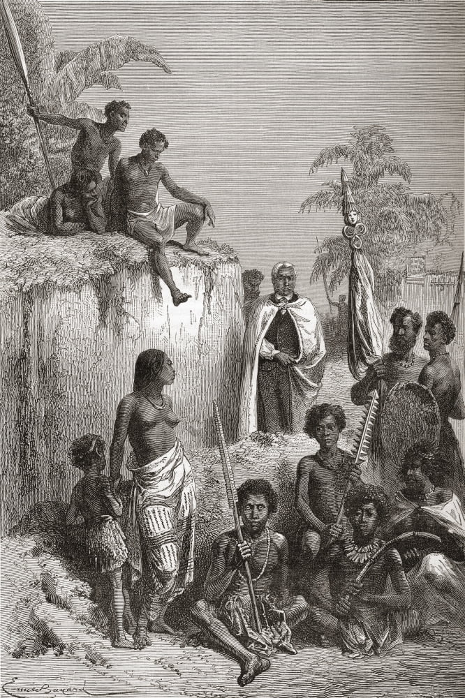 Hawaiian King Kamehameha I C1758 To 1819 Aka Kamehameha The Great And His Warriors From El Mundo En La Mano Published 1878 Canvas Art - Ken Welsh Design Pics (24 x 36)