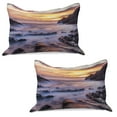 thumbnail image 1 of Hawaiian Knitted Quilt Pillowcover Set of 2, Colorful Sunrise at Halona Cove Eternity Beach Oahu Foggy Coast Seascape, Standard Queen Pillow Sham Bedroom, 30" x 20", Yellow Orange Purple, by Ambesonne, 1 of 1