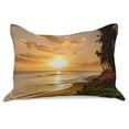 thumbnail image 1 of Hawaiian Knitted Quilt Pillowcover, Warm Tropical Sunset on Sands of Kaanapali Beach in Maui Hawaii Traveling, Standard King Size Pillow Cover for Bedroom, 30" x 20", Orange Green Pink, by Ambesonne, 1 of 2