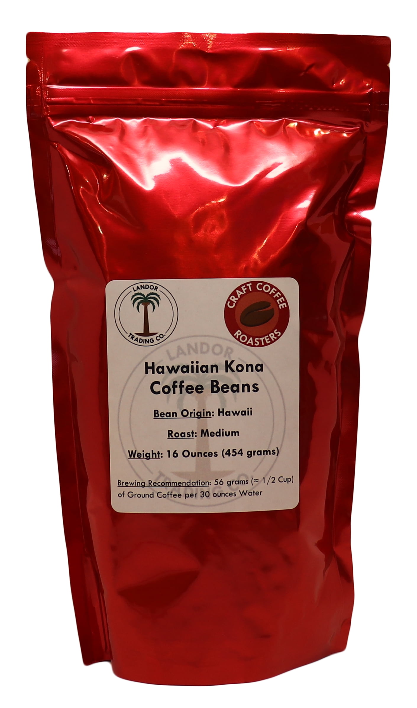 Hawaiian Kona Coffee 1 Pound (454 Grams) - Whole Bean, Medium Roast - 100% Kona, Not A Blend