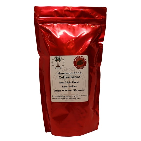 Hawaiian Kona Coffee 1 Pound (454 Grams) - Whole Bean, Medium Roast - 100% Kona, Not A Blend