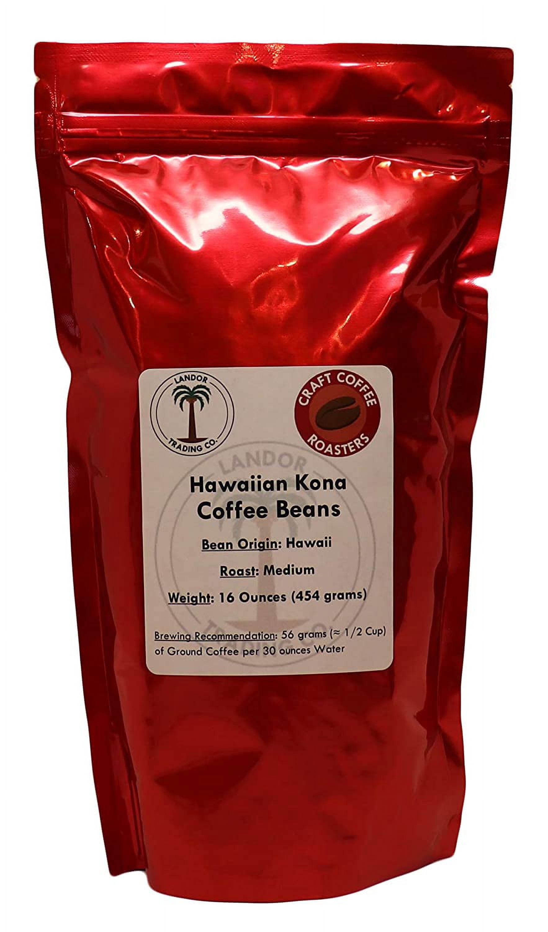 Hawaiian Kona Coffee 1 Pound Medium Roast Whole Bean