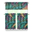 thumbnail image 1 of Hawaiian Leaf Kitchen Curtains 3PCS, 27.5x36 Inch Polyester Tropical Plant Tier and Valance, Window Drapes for Café or Bathroom, 1 of 6