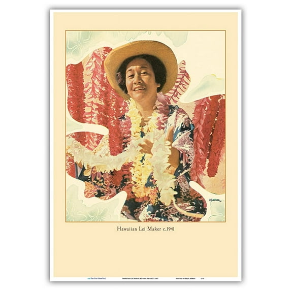 Hawaiian Lei Maker - Vintage Travel Poster by Toni Frissel c.1941 - Master Art Print 10in x 14in