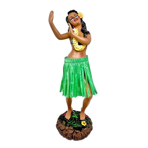 Hawaiian Leilani Hula Girl Dance Pose Green Skirt Dashboard Figurine 7 in Hawaii Doll