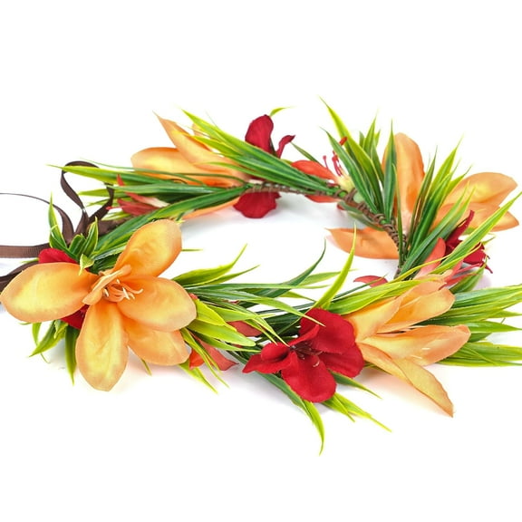 Hawaiian Leis Flower Crown - Tropical Floral Headband Artificial Hawaii Floral Headpiece with Ribbon Lei Luau Dress Up Accessory for Girls Women Summer Beach Pool Party Decorations