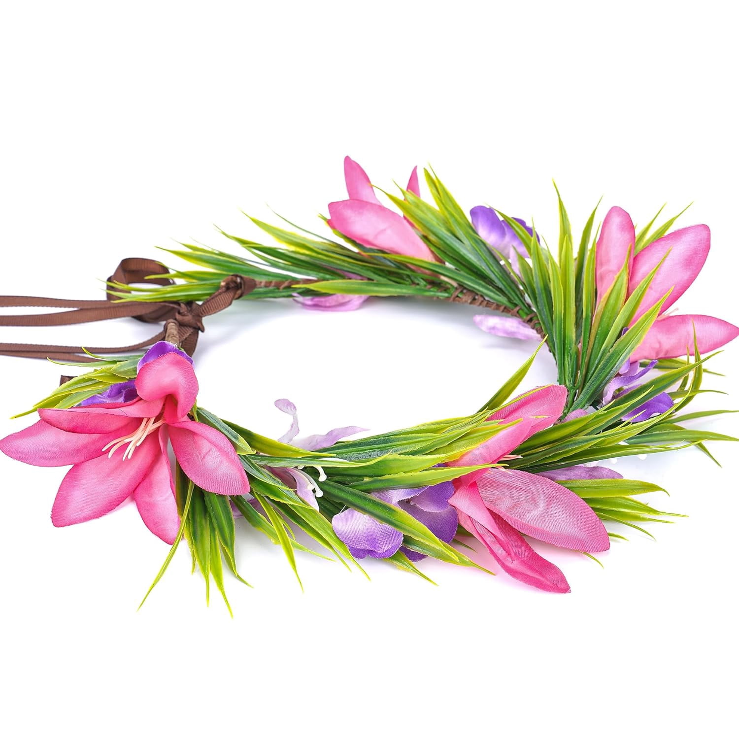 Hawaiian Flower Crown Headband Artificial Orchid Tropical Summer Beach Party Acc Hawaiian Flower Crown Headband, Blue Tropical Leis Floral  main image 4