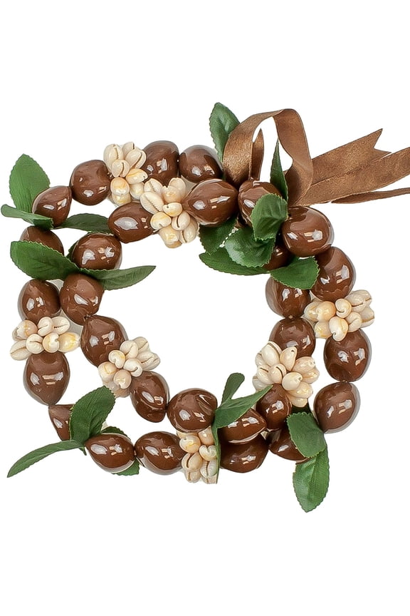 Hawaiian Leis Kukui Nut Beads Necklaces with Cowrie Shell for Men and Women 28" Adjustable Assorted Color Lei Brown