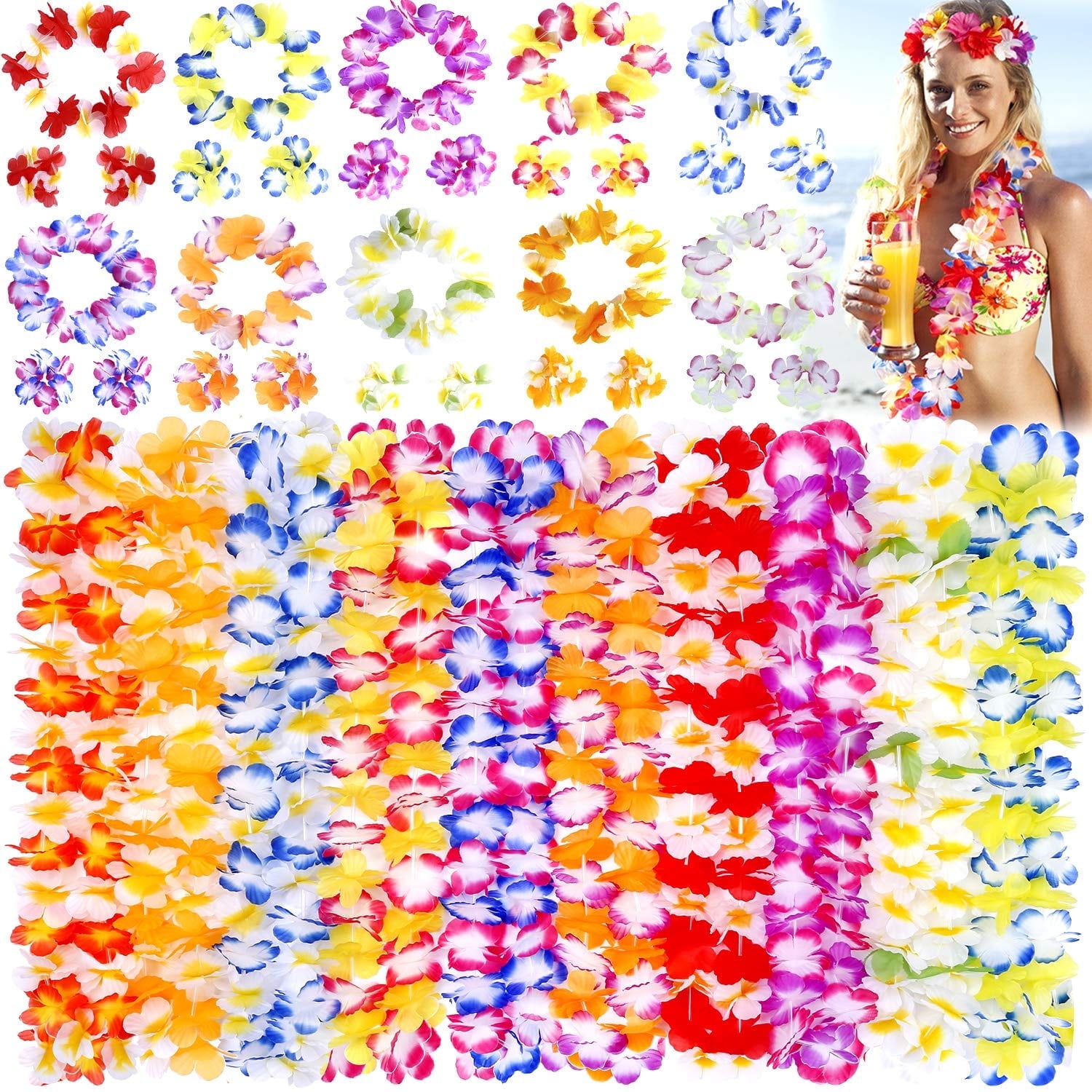 Tiergrade Hawaiian Leis Multi-Color Party Supplies with Wear Resistant, 4252" (Pack of 10)