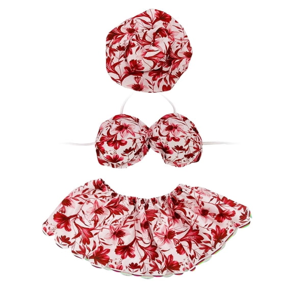 Hawaiian Lily Print Bikini Outfit for Porch Goose Statue Summer Beach Style Yard Ornament Costume Red