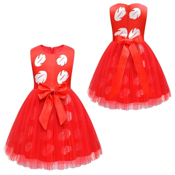 Hawaiian Little Girls Costume Toddler Red Leaf Dress Halloween Cosplay Outfit, 3-9Y