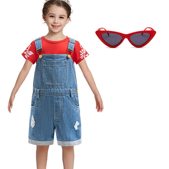 Hawaiian Little Girls Fancy-Dress Costume with Sunglasses Movies Cosplay Set Size for 6-7Y