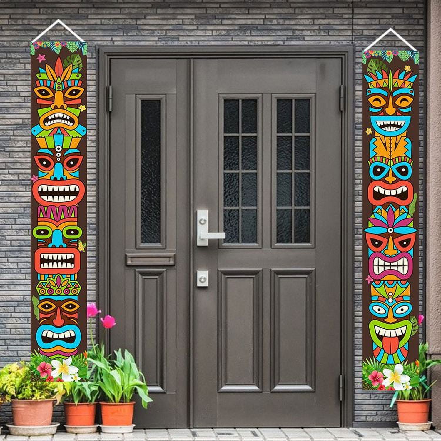 Hawaiian Luau Party Decoration Supplies, Tiki Totem Door Banner Sign for Aloha Hawaii Luau Tropical Moana Birthday Party Decorations, Tiki Decorations Outdoor