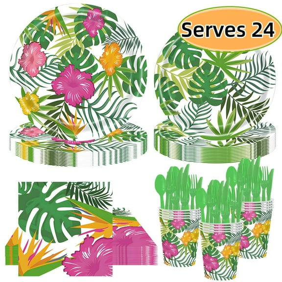 Hawaiian Luau Party Decorations Tropical Plates and Napkins Party Summer Theme Party Decorations Favors for Birthday Baby Shower for 24 Guests