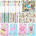 thumbnail image 2 of Hawaiian Party Favor Bags - 20 Pack Tropical Flamingo Design With Stickers For Luau Beach Pool Parties 2 of 14