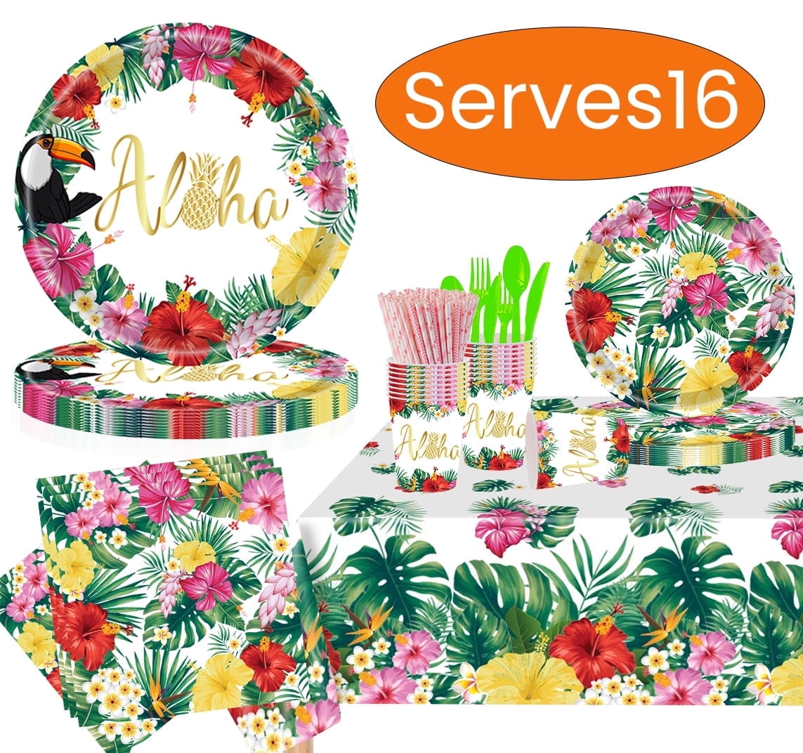 Hawaiian Luau Party Supplies Summer Party Paper Plate Aloha Tropical Party Dinnerware For Party Decorations Serves 16