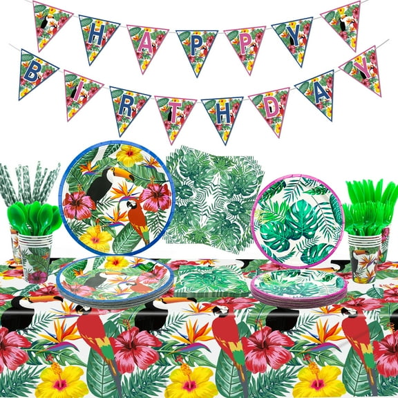 Hegbolke Hawaiian Luau Toucan Birthday Party Supplies Sets, Serves 20 (126 Pieces)