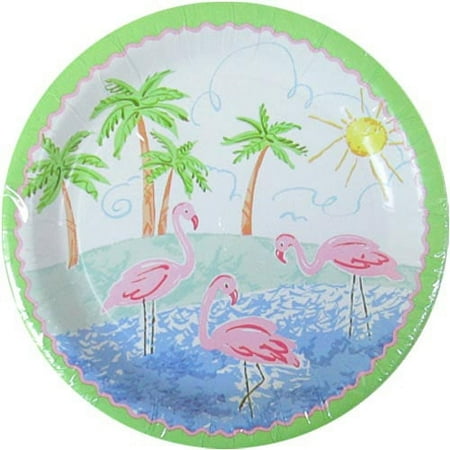 Hawaiian Luau 'Pastel Flamingo' Small Paper Plates (8ct)