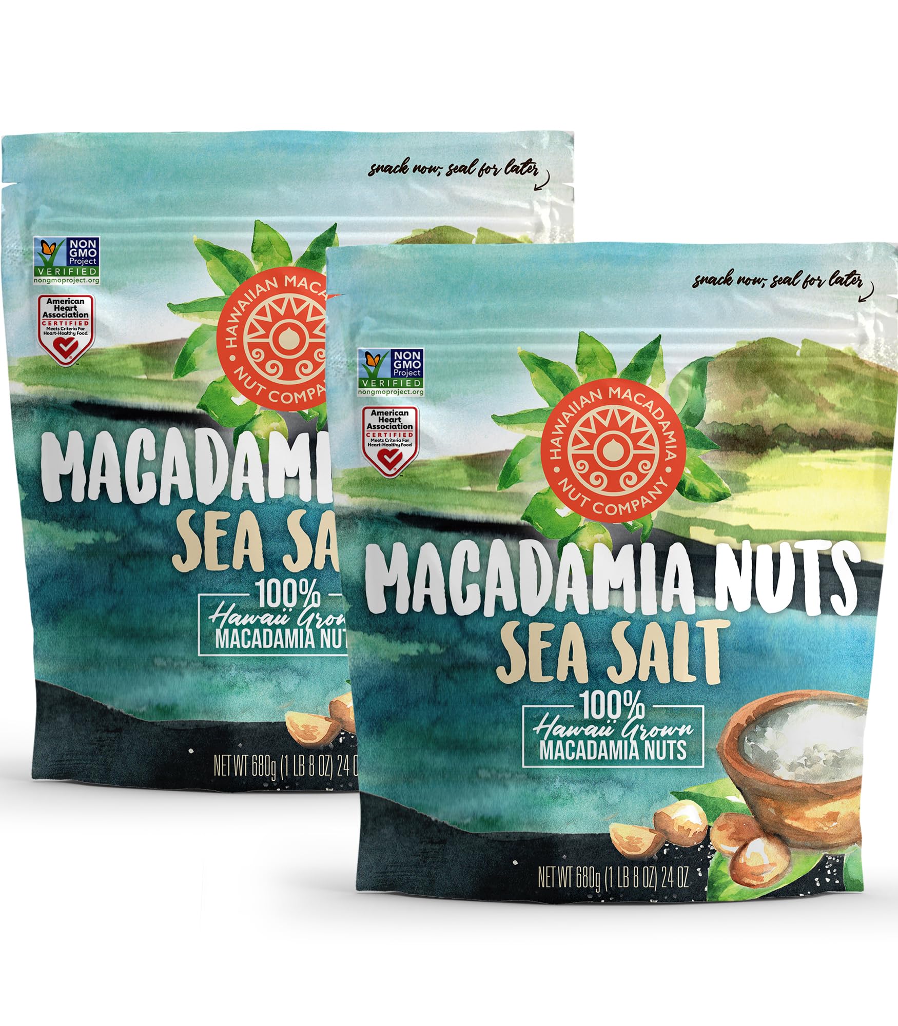 Hawaiian Macadamia Nut Company OIF8 Dry Roasted Macadamia Nuts with Sea