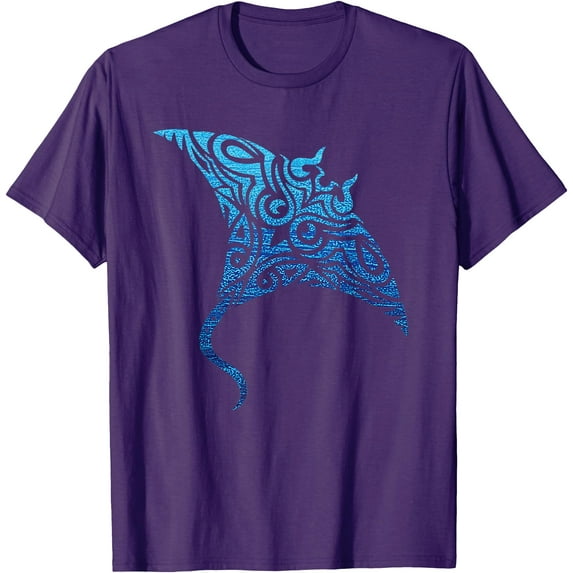 Hawaiian Manta Ray Tribal Pacific Stingray Softstyle Unisex T-Shirt,Purple Color,Size 2XL