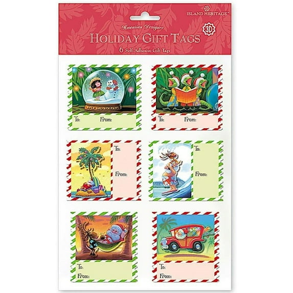 Hawaiian Mele Stamps 3D Adhesive Holiday Gift Tags