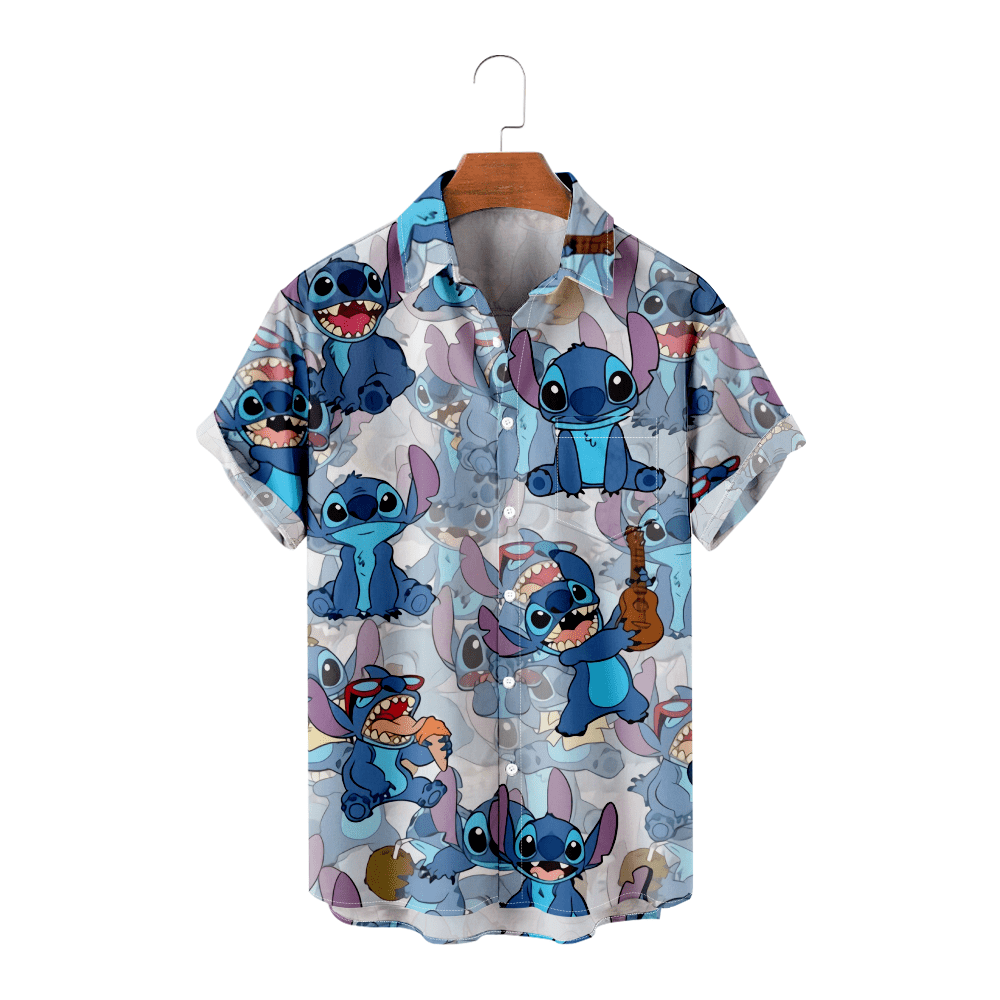 Hawaiian Men's Informal Lilo & Stitch Shirt, Short Sleeve Beach Dress ...