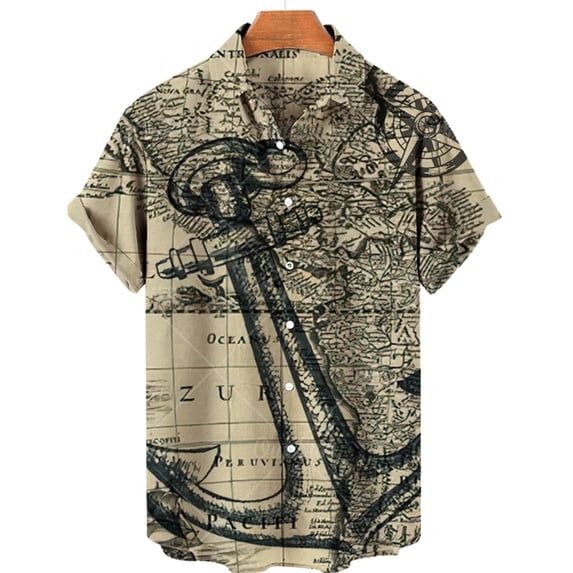 Hawaiian Men's Oversized Shirt Summer Men Short Vintage Comfortable Casual Clothing Navigation Theme Tops Streetwear Beach
