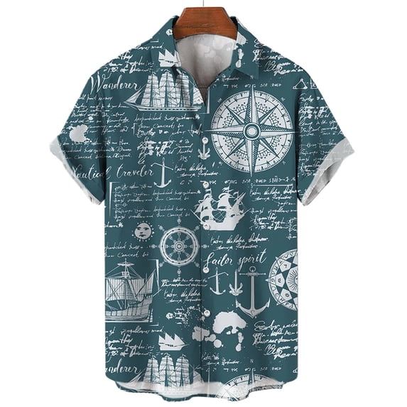 Hawaiian Men's Oversized Shirt Summer Men Short Vintage Comfortable Casual Clothing Navigation Theme Tops Streetwear Beach
